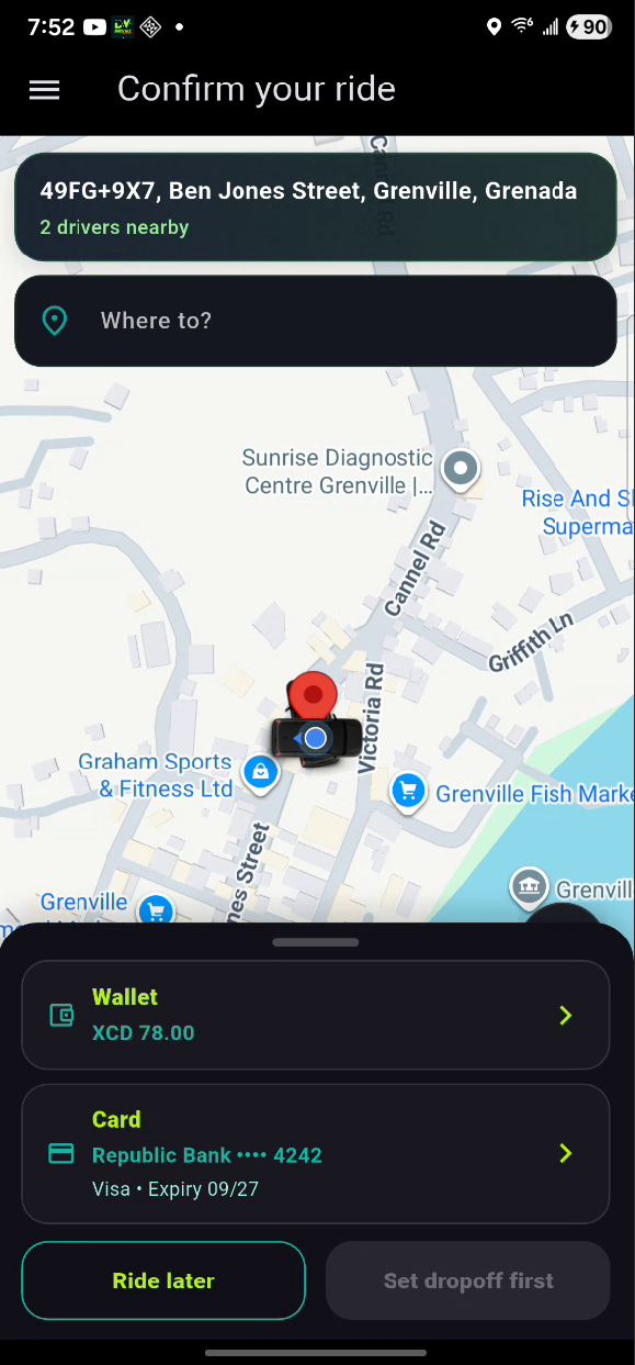 Drivah rider app confirm your ride screen