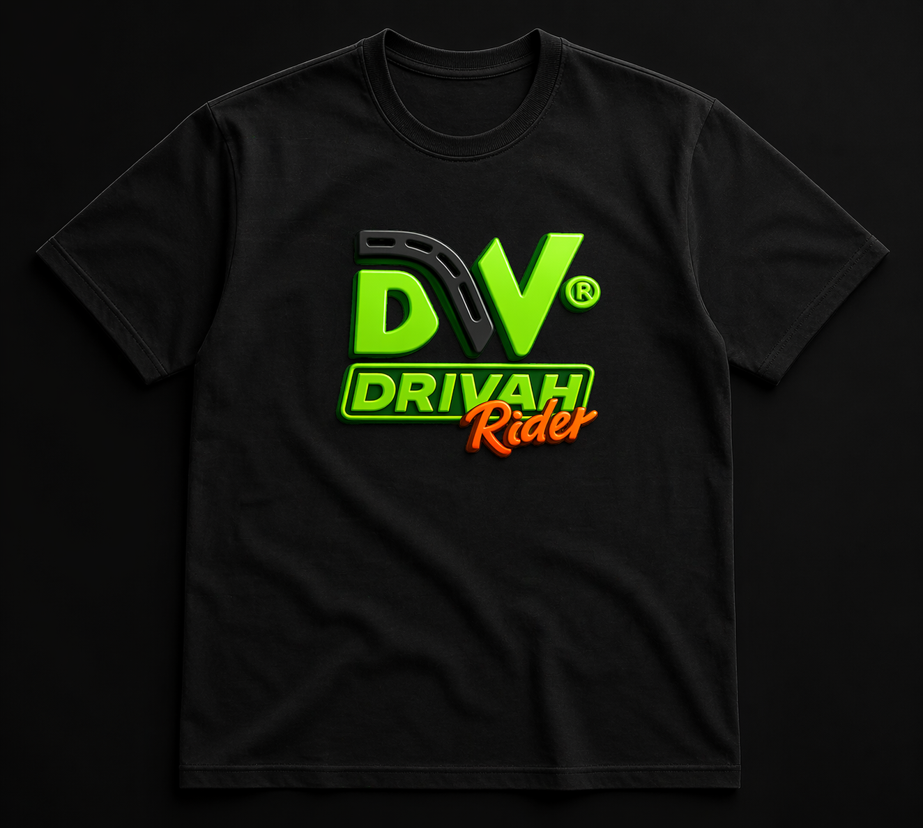 Black Drivah Rider crew neck t-shirt mockup